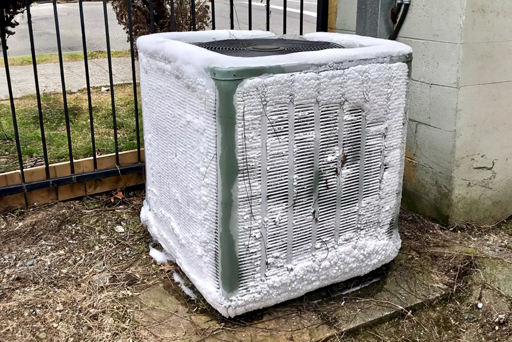 Heat Pump Unit Covered in Ice